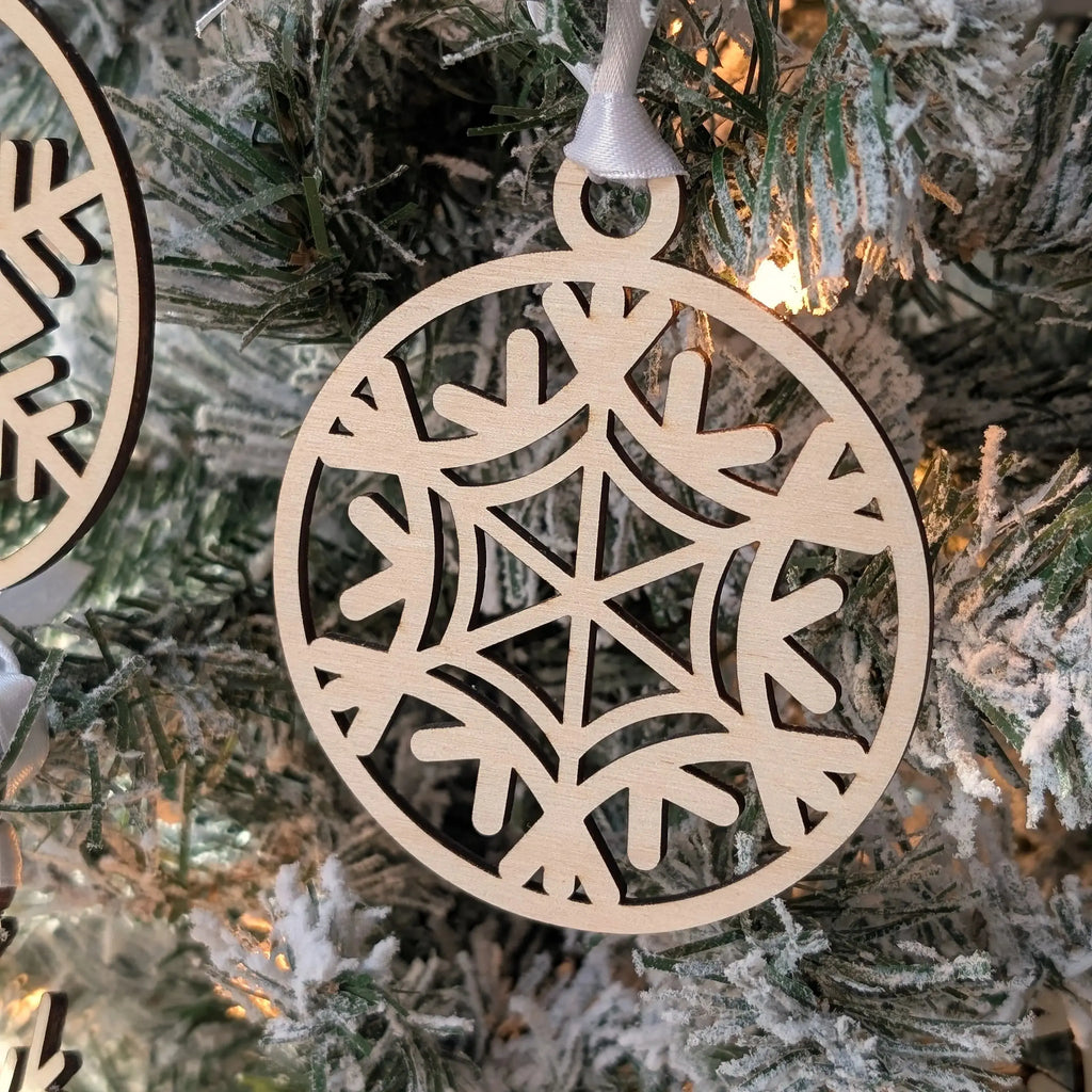 Wooden Snowflake Christmas Baubles - 95mm