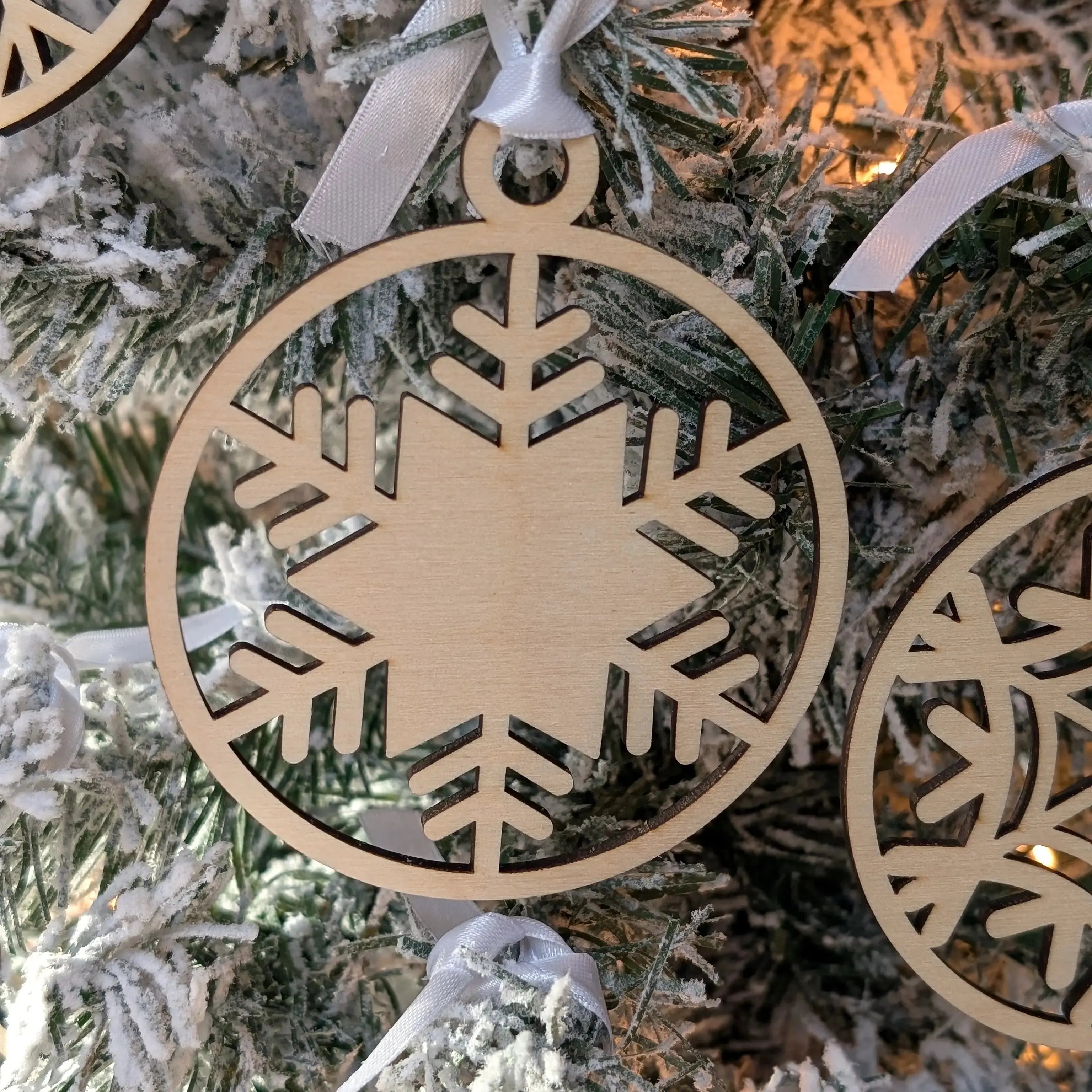 Wooden Snowflake Christmas Baubles - 65mm