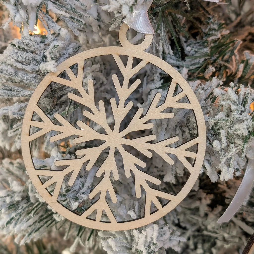 Wooden Snowflake Christmas Baubles - 95mm
