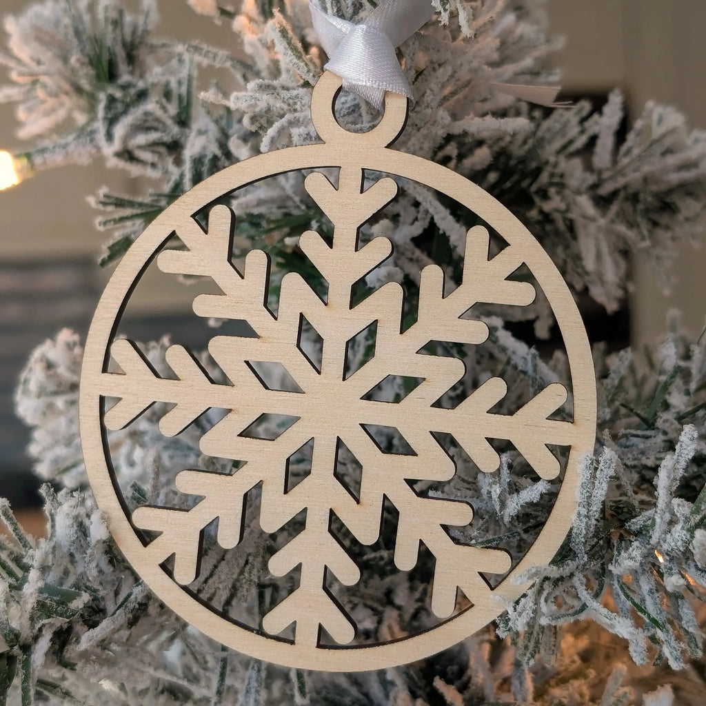 Wooden Snowflake Christmas Baubles - 95mm