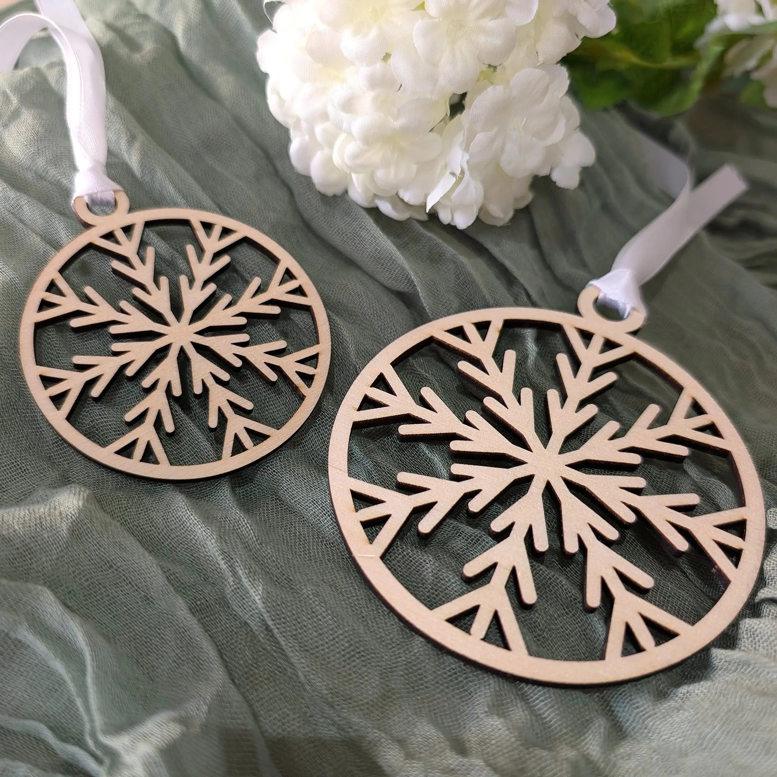 Wooden Snowflake Christmas Baubles - 65mm