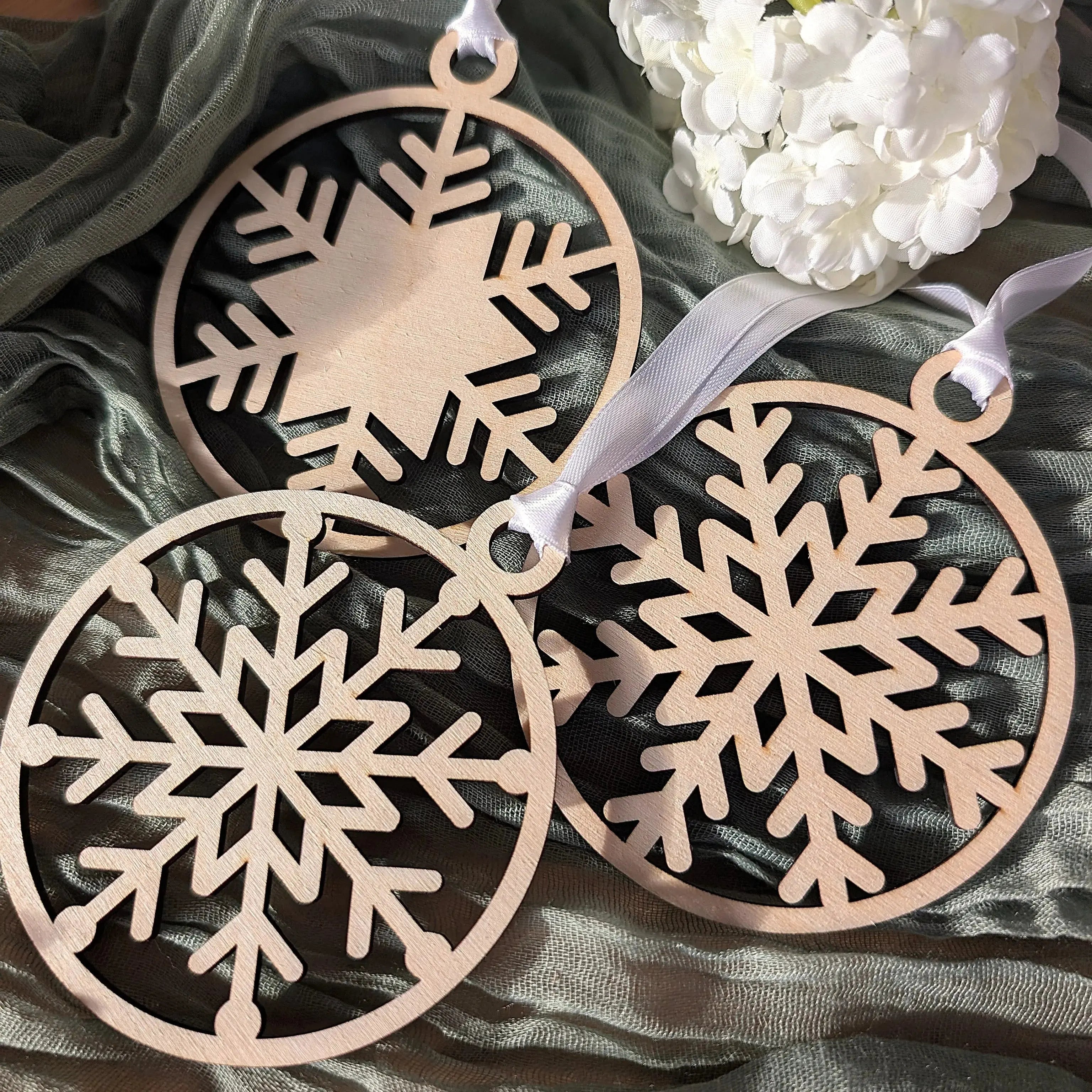 Wooden Snowflake Christmas Baubles - 65mm